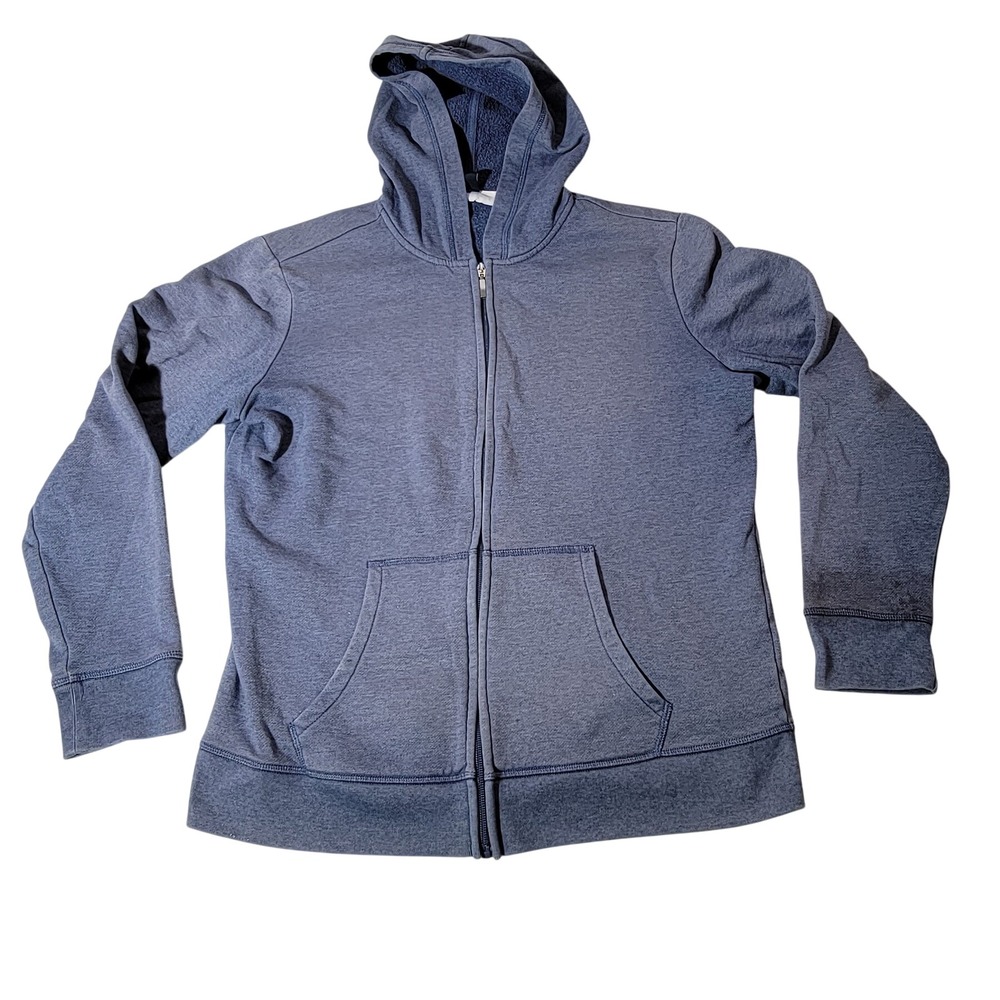 Karen Scott Sport Womens Blue Heathered Full Zip Fleece Hoodie Sweatshirt M